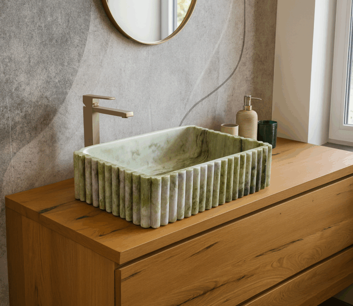 lavabo in marmo verde da appoggio moderno