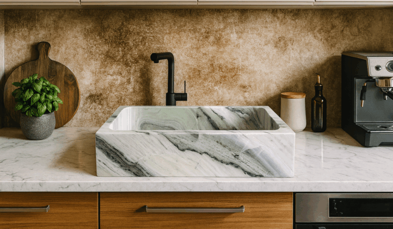 lavabo cucina verde di design da appoggio