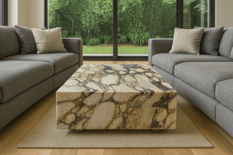 tavolino basso da caffè in marmo calacatta viola