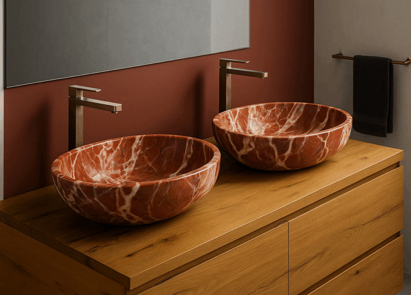 lavabi da bagno in marmo rosso ovali