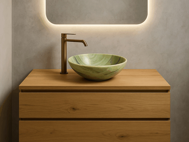 lavandino rotondo in marmo verde da bagno