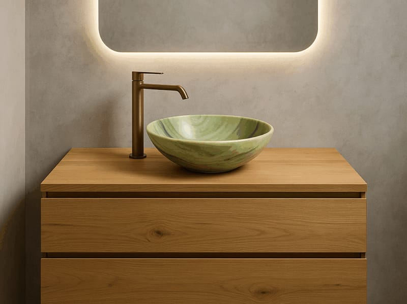 lavandino rotondo in marmo verde da bagno