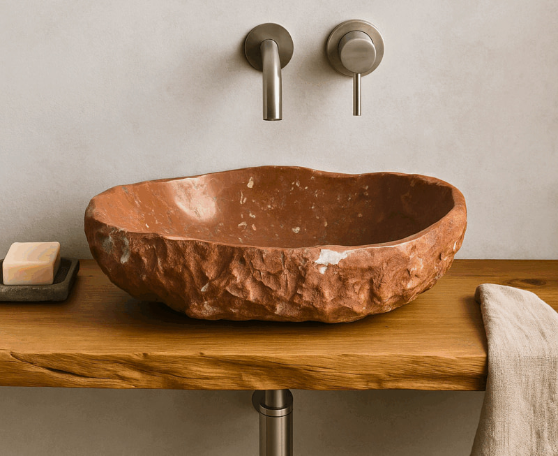 lavabo rosso grezzo da appoggio