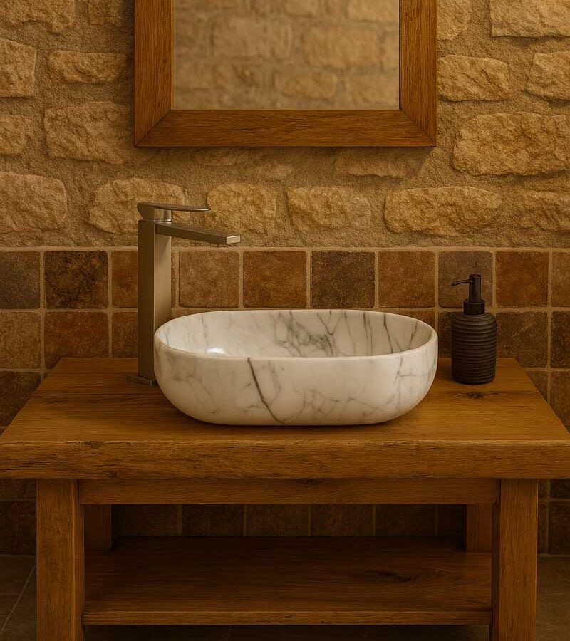 lavabo di design in marmo ovale da appoggio